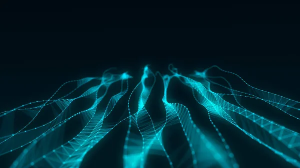 网络连接背景 摘要连接网点和线条的摘要 有蓝色Dna的分子背景 大数据可视化 3D渲染 — 图库照片