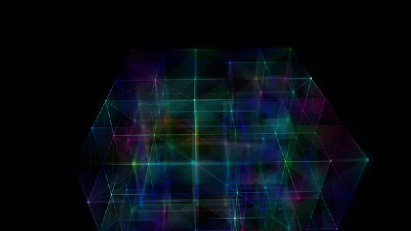 Space Futuristic Cube Network Connection Structure Cyberspace Moving Particles Closed — Stock fotografie