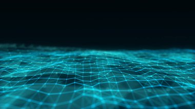 Dijital teknoloji çift dalga. Mavi noktalı ve çizgili karanlık siber uzay. Fütürist dijital arka plan. Büyük veri analizleri. 3d oluşturma.