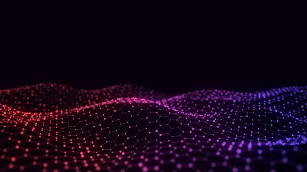 Tecnologia Digital Onda Hexágono Ciberespaço Escuro Com Pontos Movimento Coloridos — Fotografia de Stock
