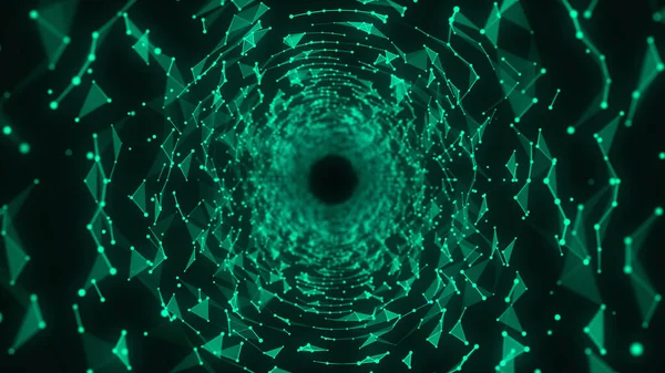 Abstract Sci Green Tunnel Wormhole Absorbs Cyberspace Portal Futuristic Fantasy — Stock Photo, Image