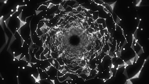 摘要科幻小说黑色隧道 虫洞吸收网络空间 3D门户 未来主义幻想高科技漏斗 3D渲染 — 图库照片