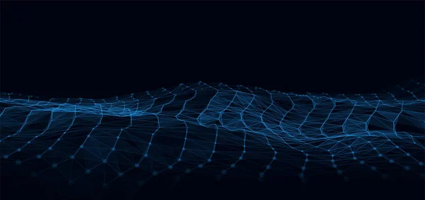 Vector Digital Technology Wave Dark Cyberspace Blue Motion Dots Lines —  Vetores de Stock