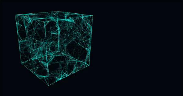 Cubo Espacial Futurista Vetorial Estrutura Conexão Rede Ciberespaço Com Partículas — Vetor de Stock