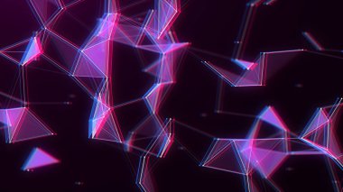 İş için fütüristik fon. Ağ bağlantısı hareketli parçacıklar ile ağ yapısı siber uzayı bozar. Büyük veri görselleştirmesi. Soyut siber güvenlik geçmişi. 3B görüntüleme.