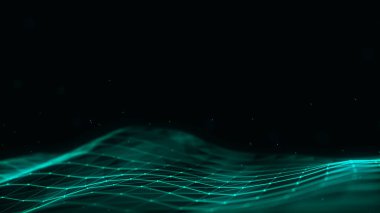 Dijital teknoloji dalgası. Mavi noktalı ve çizgili karanlık siber uzay. Fütürist dijital arka plan. Büyük veri analizleri. 3d oluşturma.