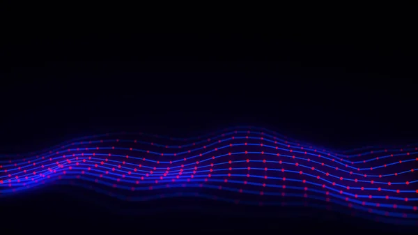 Digitális Technológiai Hullám Sötét Kibertér Kék Mozgási Pontokkal Vonalakkal Futurisztikus — Stock Fotó