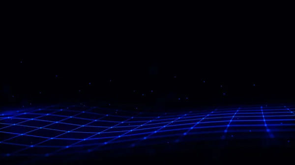 Fala Technologii Cyfrowej Ciemna Cyberprzestrzeń Niebieskimi Kropkami Liniami Futurystyczne Tło — Zdjęcie stockowe