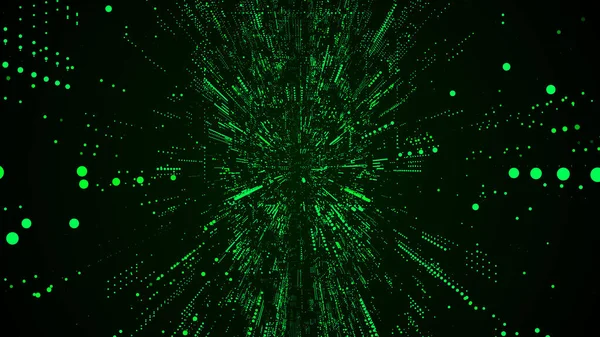 矢量抽象科幻绿色隧道 数字数据库网络空间 解码算法黑进漏斗中的软件 蠕虫洞 有来自粒子的网络安全 3D门户 — 图库矢量图片