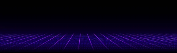 技术透视网格背景 数字空间线框景观 黑色背景上的矢量紫色网目 — 图库矢量图片