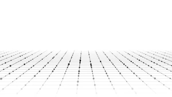 テクノロジーの視点グリッドの背景 デジタル空間のワイヤーフレームの風景 白い背景のベクトルブラックメッシュ — ストックベクタ