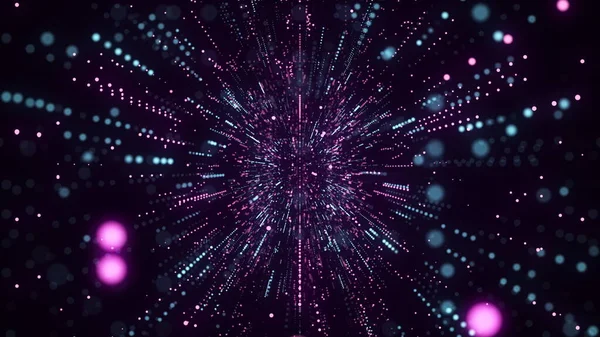 Abstract sci-fi colors tunnel. Digital database cyberspace. Decoding algorithms hacked software in funnel. Wormhole with cyber security from particles. 3D portal. 3d rendering.