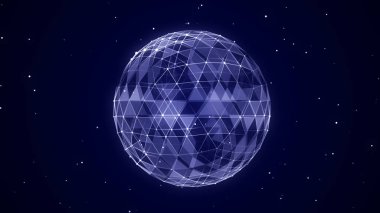 Parçacıkları ve çizgileri olan bilim kurgu mavi küre. Ağ bağlantısını kavra. Çerçeve küresi. Soyut teknoloji geçmişi. 3d oluşturma.