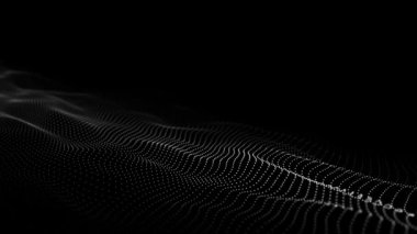 Digital technology black wave. Dark cyberspace with motion dots. Futuristic digital background artificial intelligence. Big data analytics. 3d rendering.