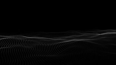 Digital technology black wave. Dark cyberspace with motion dots. Futuristic digital background artificial intelligence. Big data analytics. 3d rendering.