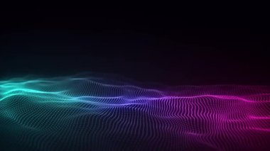 Dijital teknoloji dalgası. Siyah hareket noktaları ve çizgileri olan karanlık siber uzay. Fütürist dijital arka plan. Büyük veri analizleri. 3d oluşturma.
