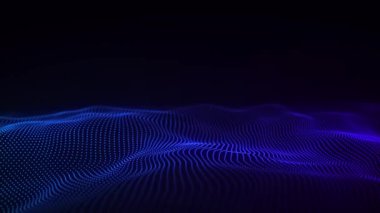 Dijital teknoloji dalgası. Siyah hareket noktaları ve çizgileri olan karanlık siber uzay. Fütürist dijital arka plan. Büyük veri analizleri. 3d oluşturma.