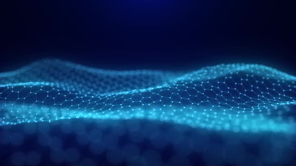 Digital Technology Hexagon Wave Dark Cyberspace Blue Motion Dots Lines — Stock Video