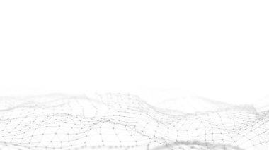 Digital technology white wave. Light cyberspace with motion dots and lines. Futuristic digital background artificial intelligence. Big data analytics. 3d rendering.