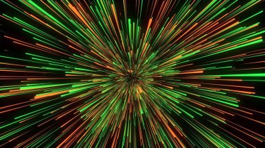 Soyut hiper hız arkaplanı. Büyük veri siber uzayının hareketleri. Dinamik atlama renkleri ışık çizgileri hızında. Işığın gelecekteki patlaması. Renkli ışınlar hareket halinde. 3B görüntüleme.