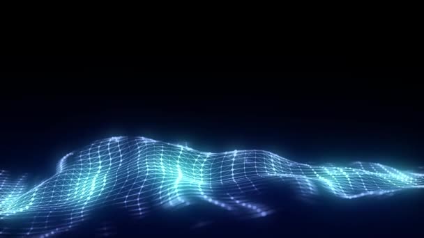 Onda Tecnologia Digital Ciberespaço Escuro Com Pontos Movimento Azul Linhas — Vídeo de Stock