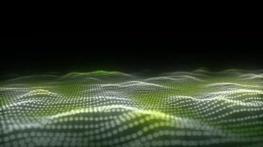 Dijital teknoloji dalgası. Renkli hareket noktaları ve çizgileri olan karanlık siber uzay. Fütürist dijital arka plan. Büyük veri analizleri. 3d oluşturma.