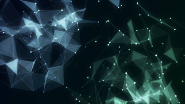 İş için fütüristik fon. Hareket eden parçacıklarla ağ bağlantısı siber uzayı. Büyük veri görselleştirmesi. Soyut siber güvenlik geçmişi. 3B görüntüleme.