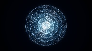 Parçalı bilim kurgu mavi küre. Ağ bağlantısını kavra. Çerçeve küresi. Soyut teknoloji geçmişi. 3d oluşturma.