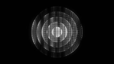 Parçalı bilim kurgu siyah küre. Ağ bağlantısını kavra. Çerçeve küresi. Soyut teknoloji geçmişi. 3d oluşturma.