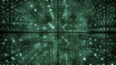 Uzay fütüristik arka planı. Galakside hareket eden parçacıklarla ağ bağlantısı siber uzayı. Büyük veri görselleştirmesi. Soyut siber güvenlik geçmişi. 3B görüntüleme.