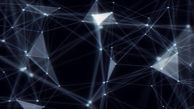 İş için fütüristik fon. Ağ bağlantısı hareketli parçacıklar ile ağ yapısı siber uzayı bozar. Büyük veri görselleştirmesi. Soyut siber güvenlik geçmişi. 3B görüntüleme.