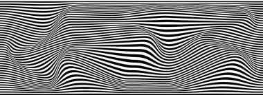 Psikedelik dalga optik illüzyonu. Siyah ve beyaz çizgilerle soyut vektör çarpıtılmış arka plan. İşlem sanatı desenleri.