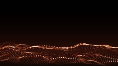 Vektör dijital teknoloji dalgası. Turuncu noktalı karanlık siber uzay. Fütürist dijital arka plan. Büyük veri analizleri.