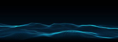 Vektör dijital teknoloji dalgası. Mavi noktalı karanlık siber uzay. Fütürist dijital arka plan. Büyük veri analizleri.