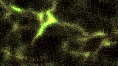 Üst görüşlü dijital teknoloji dalgası. Renkli hareket noktaları ve çizgileri olan karanlık siber uzay. Fütürist dijital arka plan. Büyük veri analizleri. 3d oluşturma.