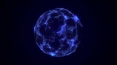 Parçalı bilim kurgu mavi küre. Ağ bağlantısını kavra. Çerçeve küresi. Soyut teknoloji geçmişi. 3d oluşturma.