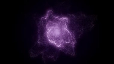 Dijital teknoloji dalgası. Mor hareket noktalı karanlık siber uzay. Akıntıdaki parçacık dalgasının patlaması. Fütürist dijital arka plan. Büyük veri analizleri. 3d oluşturma.