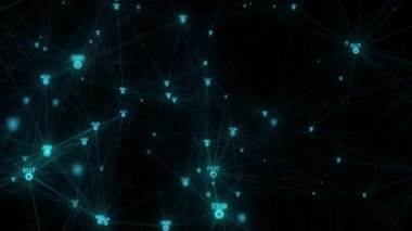 İş için fütüristik fon. Hareketli parçacıklar ve sayılarla ağ bağlantısı siber uzayı. Büyük veri görselleştirmesi. Veritabanındaki siber güvenlik geçmişini özetle. 3B görüntüleme.