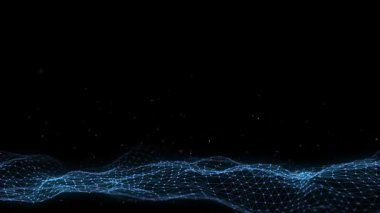 Tozlu dijital teknoloji dalgası. Mavi noktalı ve çizgili karanlık siber uzay. Fütürist dijital arka plan. Büyük veri analizleri. 3d oluşturma.