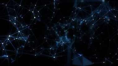 İş için fütüristik fon. Hareket eden parçacıklarla ağ bağlantısı siber uzayı. Büyük veri görselleştirmesi. Soyut siber güvenlik geçmişi. 3B görüntüleme.