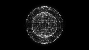 Parçalı bilim kurgu siyah küre. Ağ bağlantısını kavra. Çerçeve küresi. Soyut teknoloji geçmişi. 3d oluşturma.