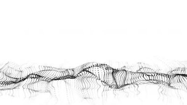 Digital technology white wave. Light cyberspace with motion dots. Futuristic digital background artificial intelligence. Big data analytics. 3d rendering.