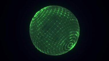 Parçalı bilim kurgu yeşil küre. Ağ bağlantısını kavra. Çerçeve küresi. Soyut teknoloji geçmişi. 3d oluşturma.