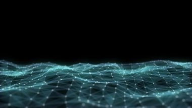 Dijital teknoloji dalgası. Mavi noktalı ve çizgili karanlık siber uzay. Fütürist dijital arka plan. Büyük veri analizleri. 3d oluşturma.