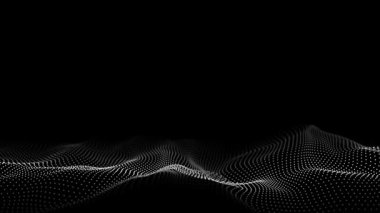 Digital technology black wave. Dark cyberspace with motion dots. Futuristic digital background artificial intelligence. Big data analytics. 3d rendering.