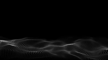 Digital technology black wave. Dark cyberspace with motion dots. Futuristic digital background artificial intelligence. Big data analytics. 3d rendering.