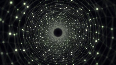 Soyut bilim kurgu yeşil tüneli. Solucan deliği siber uzayı emer. Üç boyutlu portal. Gelecekçi fantezi yüksek teknoloji hunisi. 3d oluşturma.