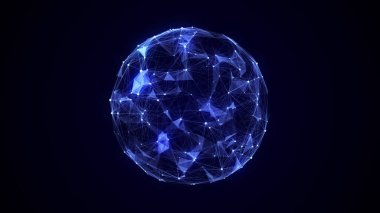 Parçalı bilim kurgu mavi küre. Ağ bağlantısını kavra. Çerçeve küresi. Soyut teknoloji geçmişi. 3d oluşturma.