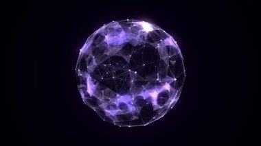 Parçalı bilimkurgu mor küre. Ağ bağlantısını kavra. Çerçeve küresi. Soyut teknoloji geçmişi. 3d oluşturma.