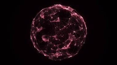 Parçalı bilim kurgu kırmızı küresi. Ağ bağlantısını kavra. Çerçeve küresi. Soyut teknoloji geçmişi. 3d oluşturma.